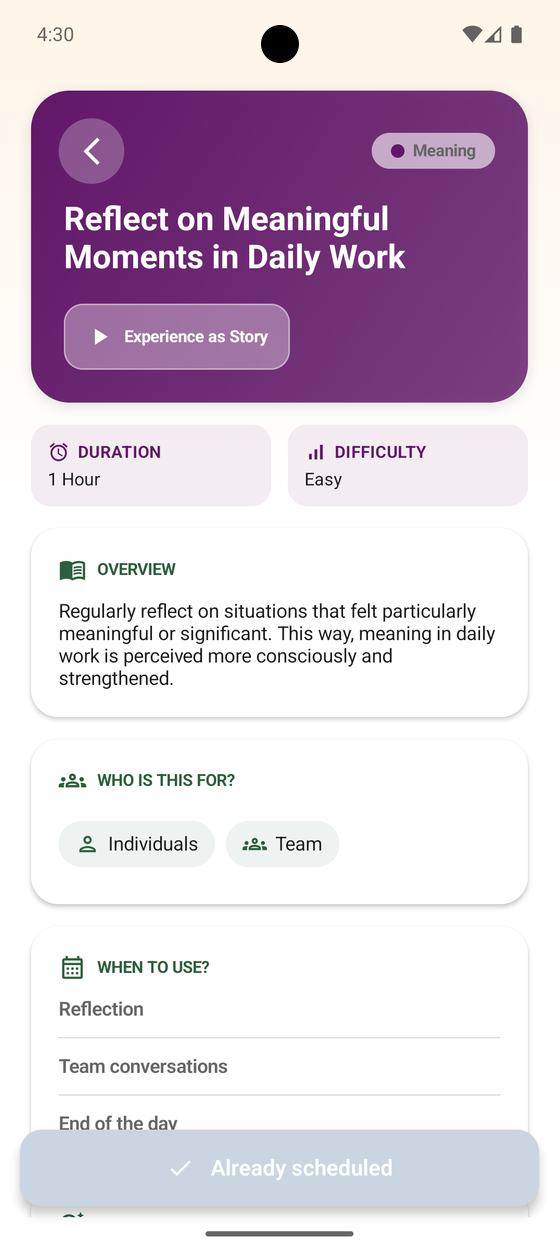 Detailed view of a leadership impulse with step-by-step guide