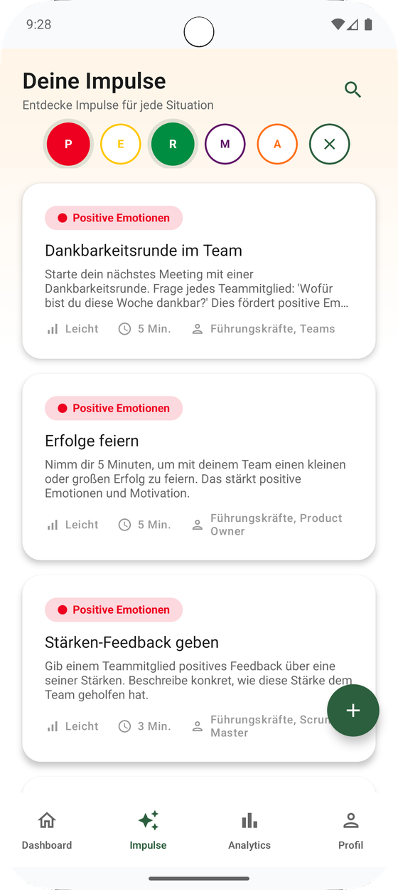 Impulse-Sammlung gefiltert nach PERMA-Kategorien